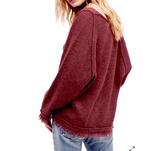 Free People Irresistible V Neck Wool Blend Fringe Hem Sweater